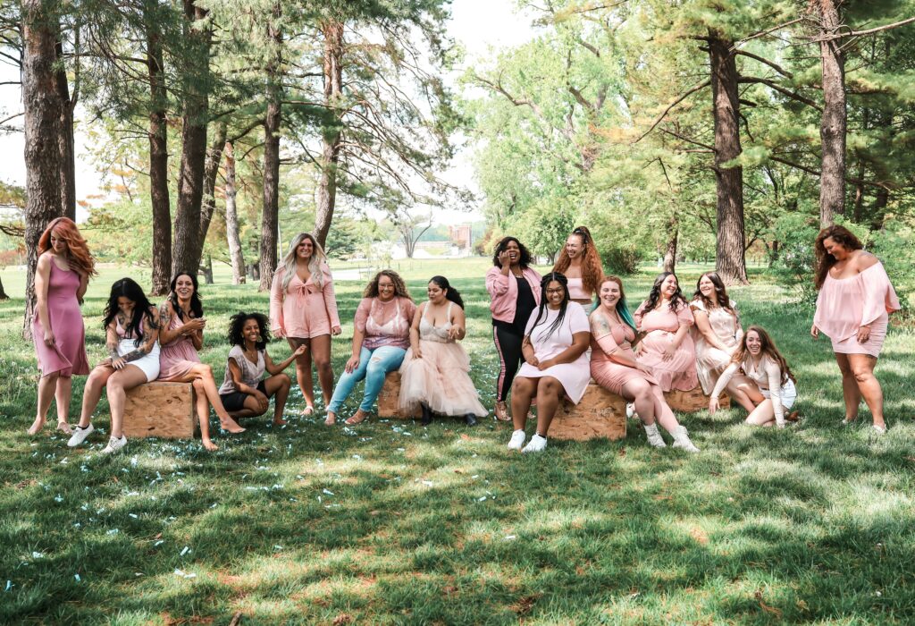 picture of happy women in grass park